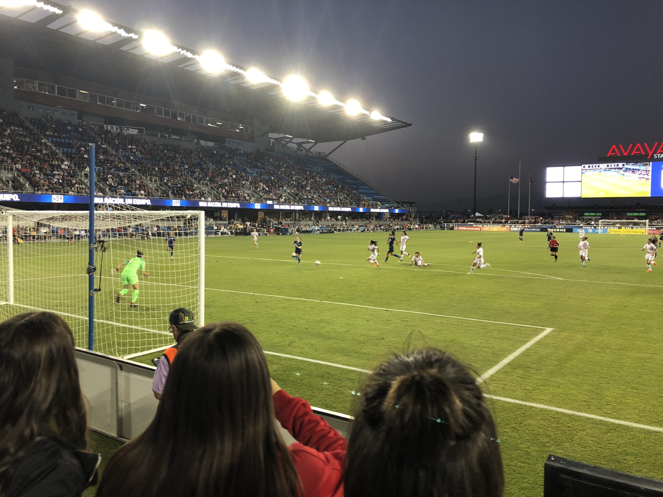 Field level view of Avaya Stadium (now PayPal Park) during US Women's National Team game, Sept 4, 2018 against Chile.