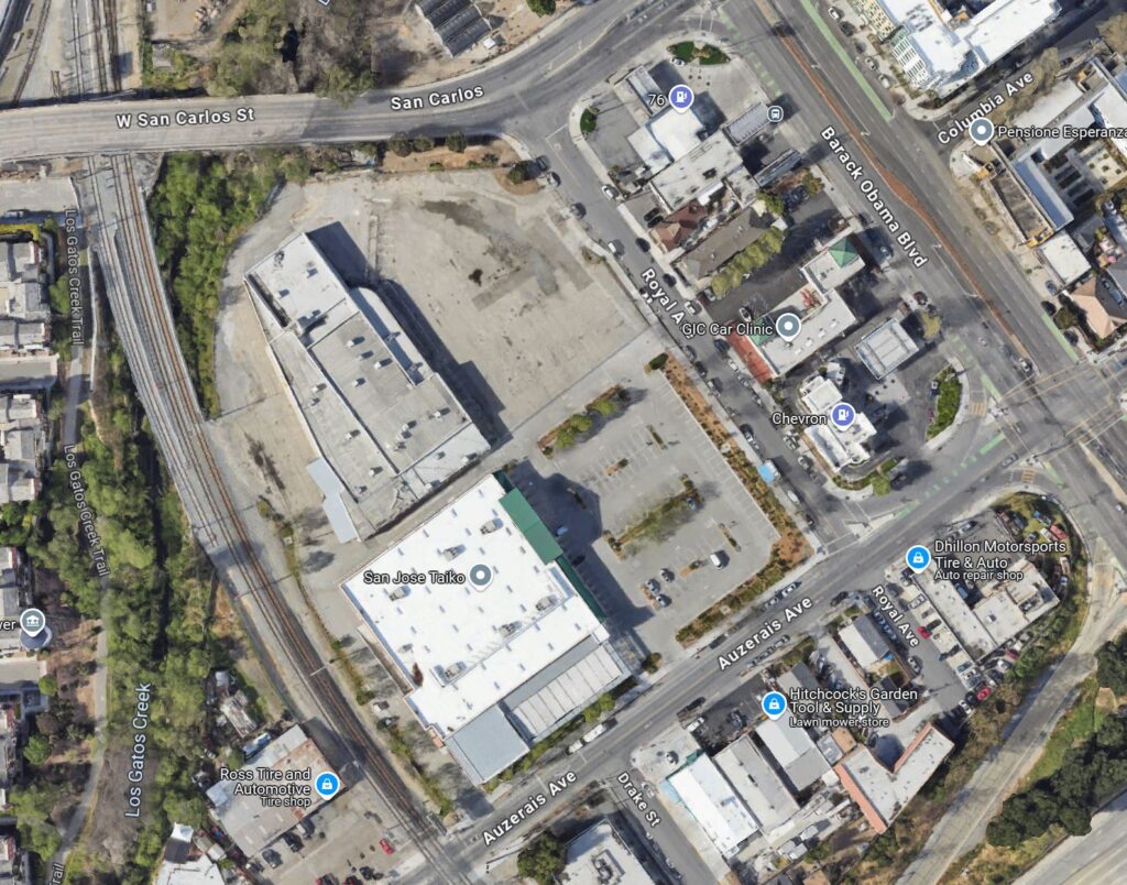 Google Maps view (Nov. 2024) of location of Sodality Park and Orchard Supply Hardware.