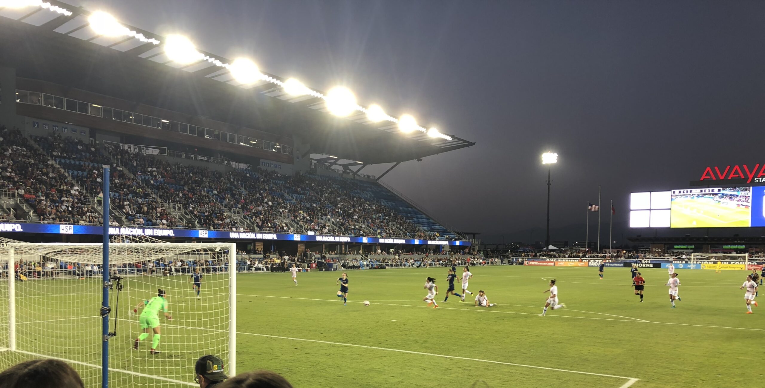 Field level view of Avaya Stadium (now PayPal Park) during US Women's National Team game, Sept 4, 2018 against Chile.