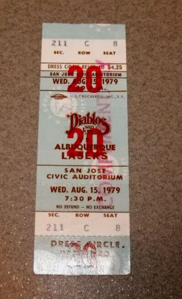 San Jose Diablos vs Albuquerque Lasers ticket stub.