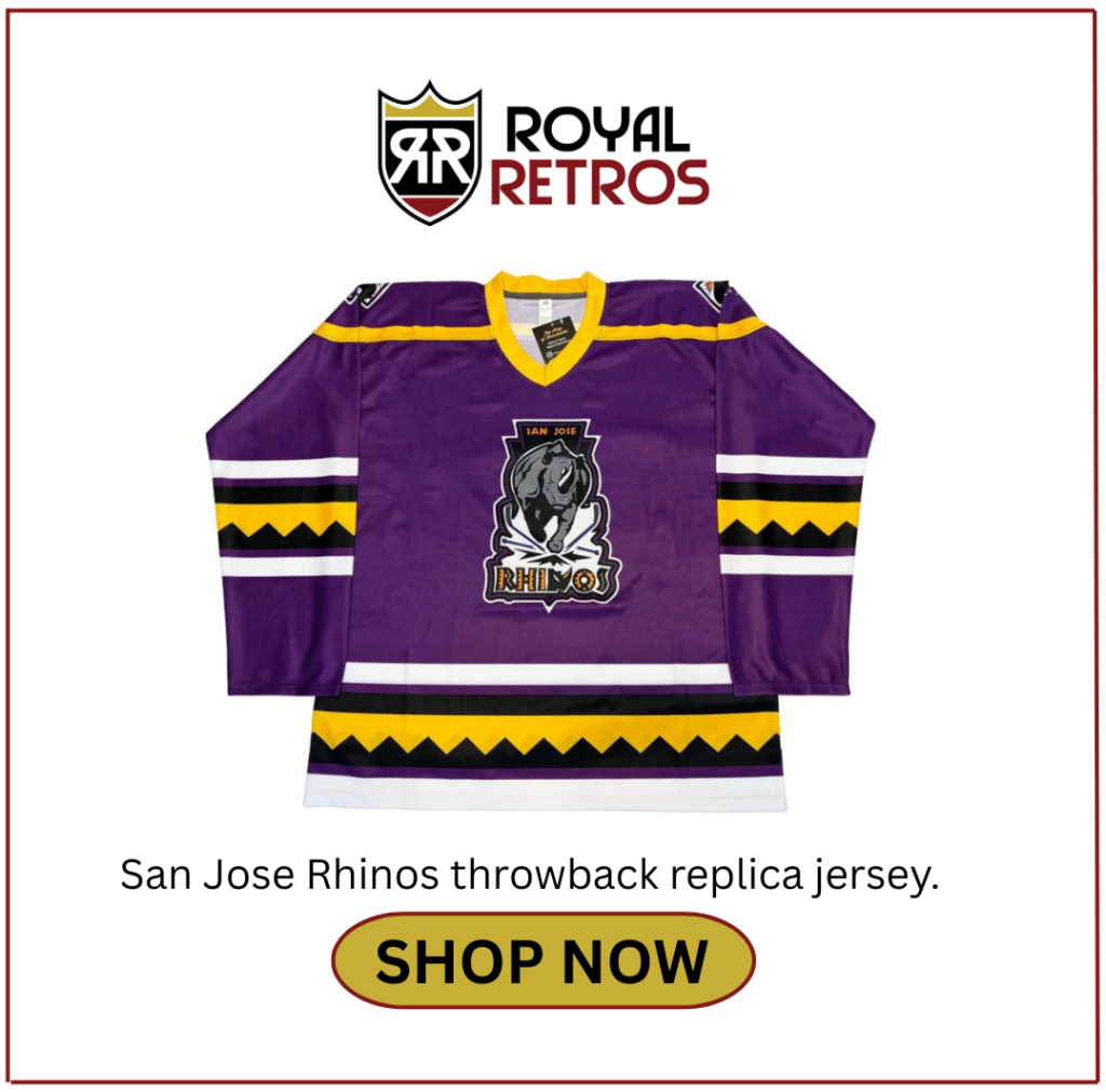 San Jose Rhinos replica jersey by Royal Retros. Buy now.
