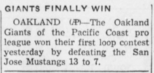 Oct. 16, 1944 news article from the San Bernardino Sun about another San Jose Mustangs loss.