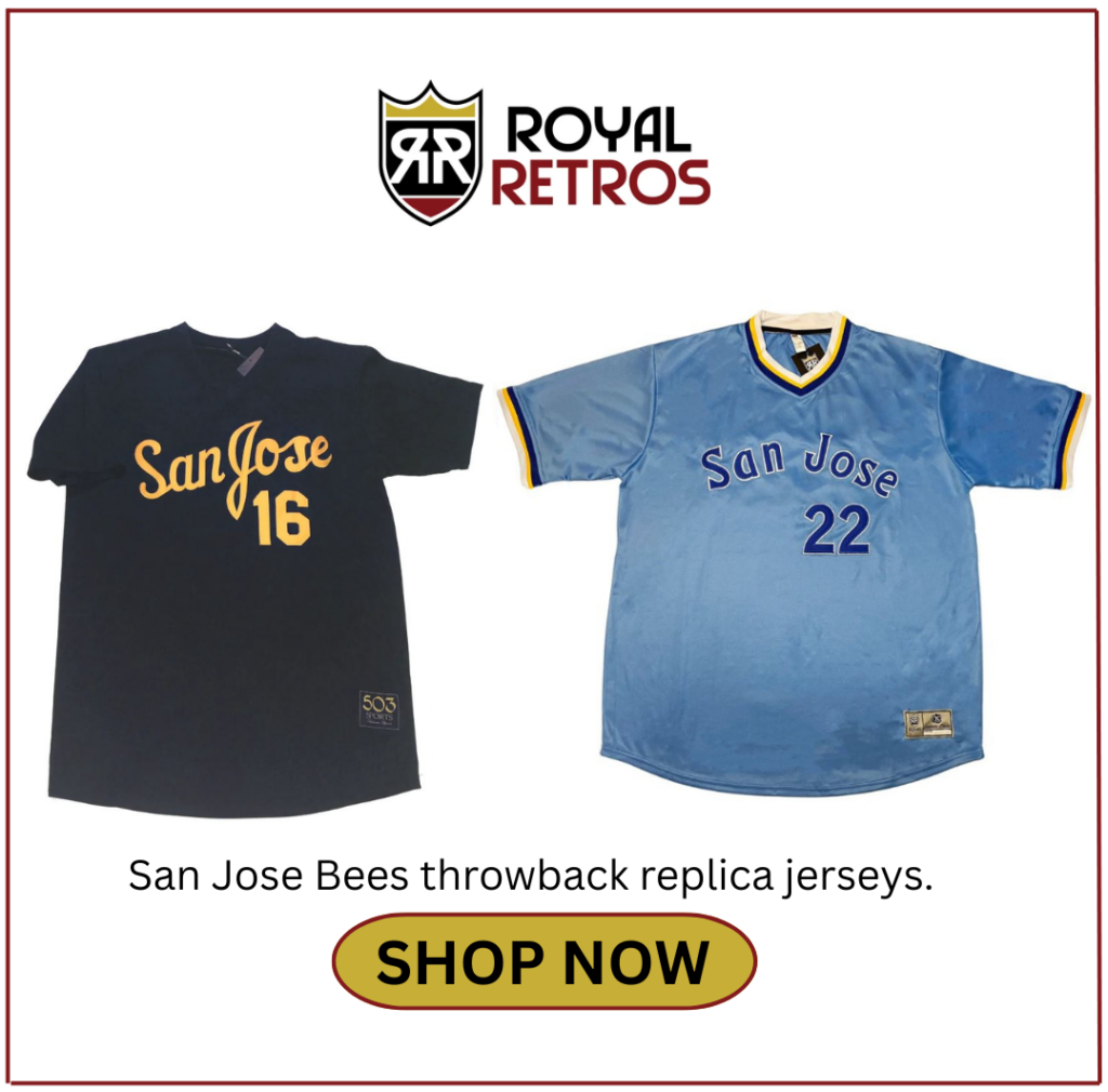San Jose Bees replica jersey by Royal Retros. Buy now.